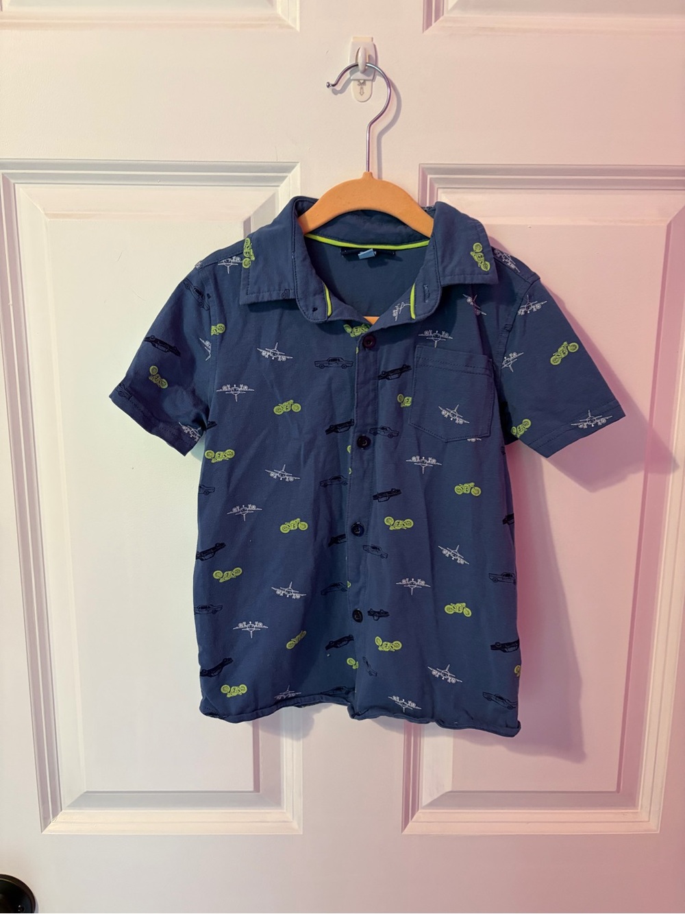 Andy & Evan Navy Short-Sleeve Button Shirt with Lime Green Accent Print